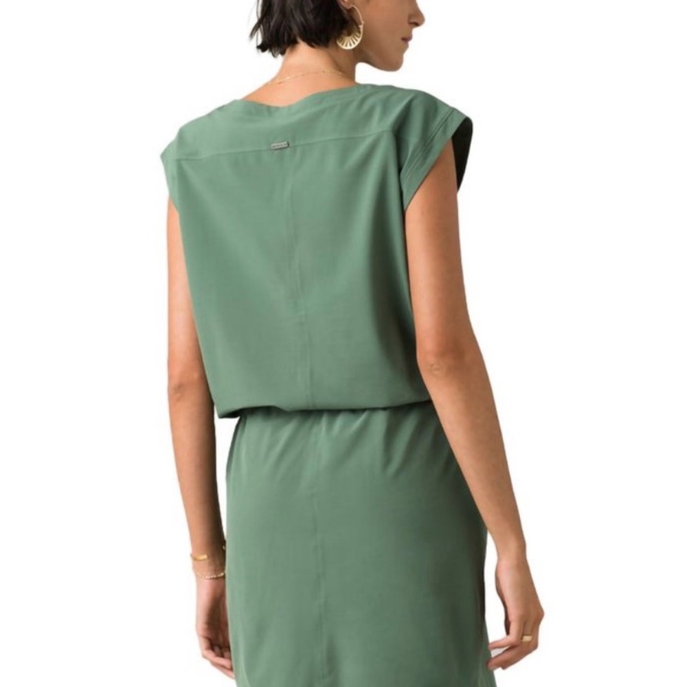 Prana Norma Green Sleeveless Drawstring Dress with Pockets